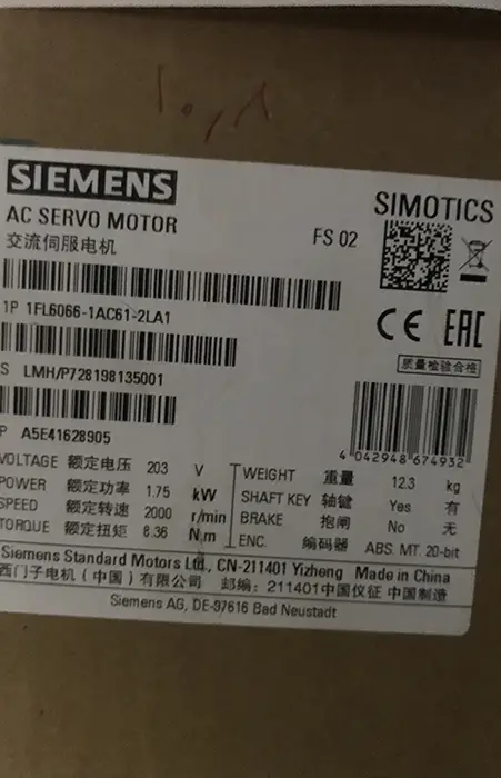 سروو موتور زیمنس 1FL6066-1AC61-2LA1 توان 1.75 بدون ترمز V70/V90