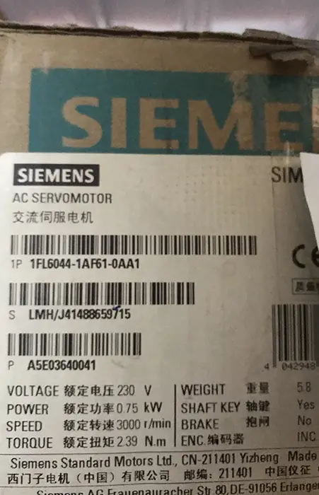 سروو موتور زیمنس 1FL6044-1AF61-0AA1 توان 0.75 بدون ترمز V70/V90