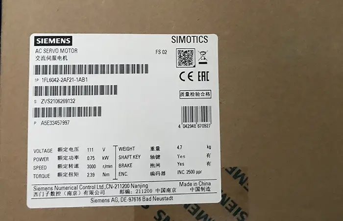 سروو موتور زیمنس 1FL6042-2AF21-1AB1 توان 0.75 ترمزدار V70/V90