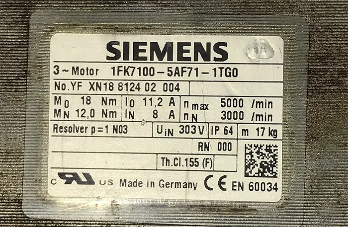 سروو موتور زیمنس 1FK7100-5AF71-1TG0 توان 3.77 بدون ترمز