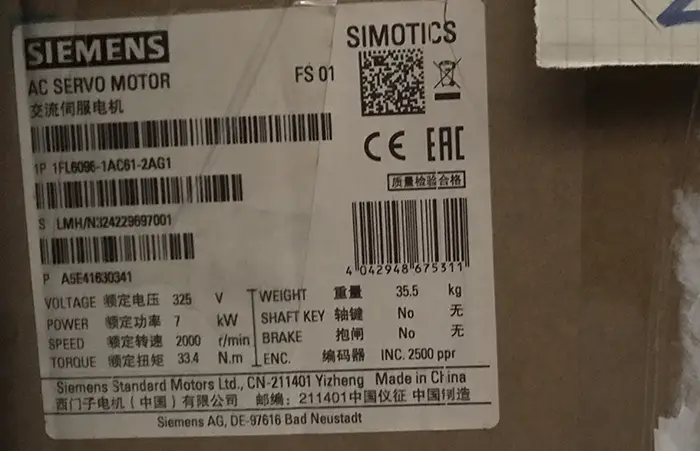 سروو موتور زیمنس 1FL6096-1AC61-2AG1 توان 7 بدون ترمز V70/V90