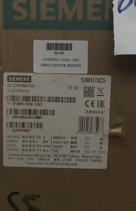 سروو موتور زیمنس 1FL6094-1AC61-2LB1 توان 5 ترمزدار V70/V90